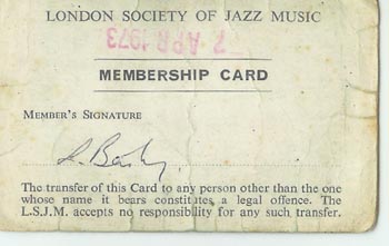 London Society of Jazz Music Card